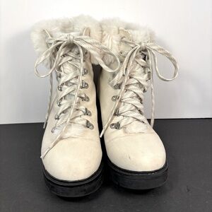 Esprit Faux Fur Lace-Up Chunky Heel Boots Women’s 7M Winter White